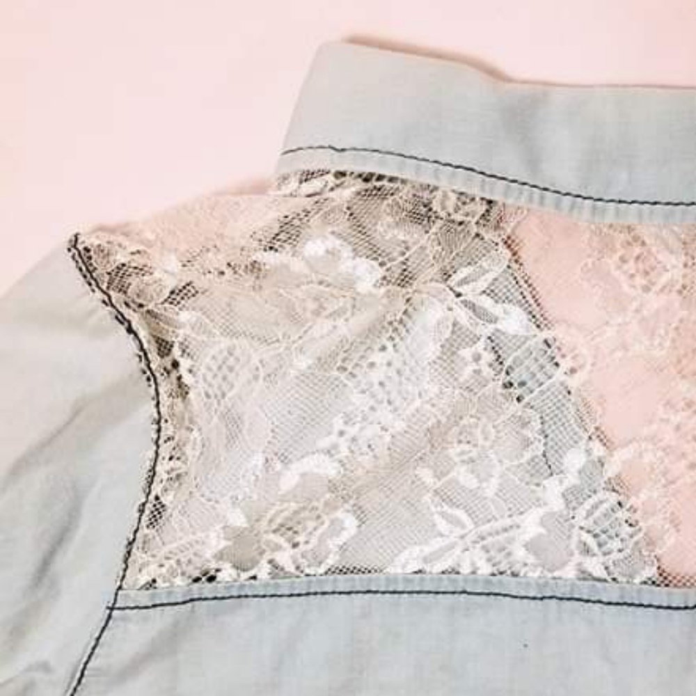 Light Denim Tie-Front Blouse